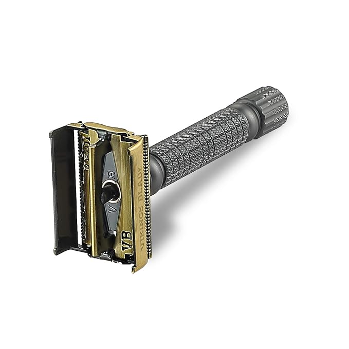 VIKINGS BLADE Double Edge Safety Razor for Men + 5 Swedish Steel Blades + Luxury Case. Smooth, Reusable, Recyclable (Chieftain “5 BC”)