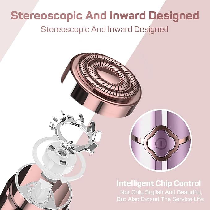 Facial Hair Removal for Women, Ladies Face Shaver(Rechargeable) for Chin Upper Lip Neck Armpits, Included 4 Replacement Heads, with a Velvet Storage Pouch