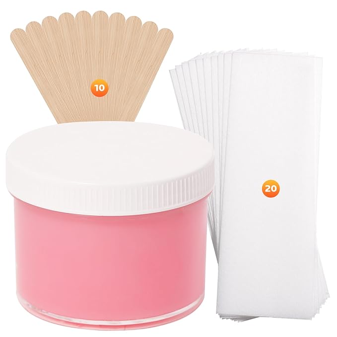 Sugar Wax Kit for Sensitive Skin: 300g/10.6oz Organic Sugaring Paste for Bikini Brazilian Hair Removal - Includes 20 Wax Strips & 10 Sticks (Rose)