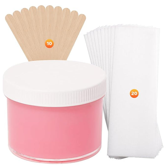 Sugar Wax Kit for Sensitive Skin: 300g/10.6oz Organic Sugaring Paste for Bikini Brazilian Hair Removal - Includes 20 Wax Strips & 10 Sticks (Rose)