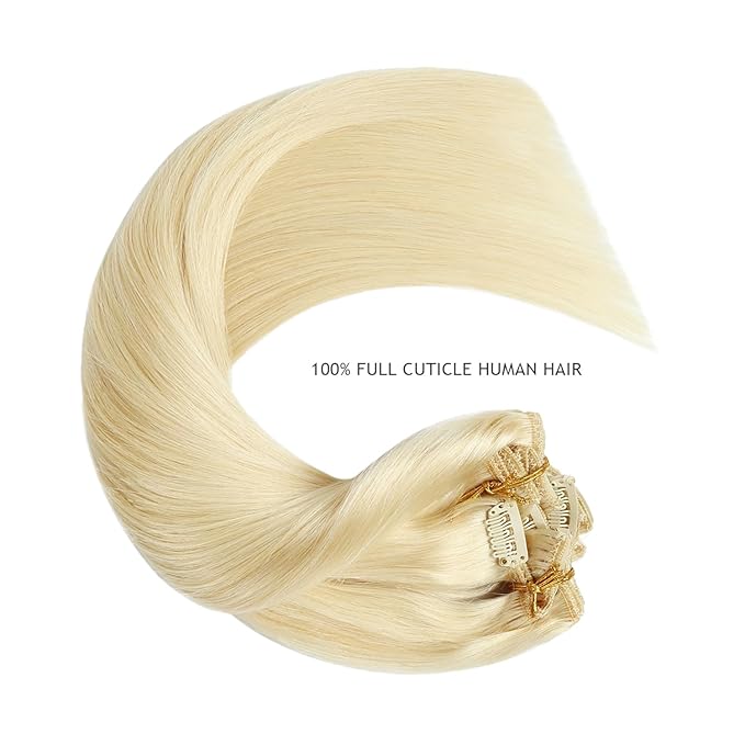 YILITE Clip in Hair Extensions 120g 8Pcs/Pack Platinum Blonde Double Weft Silky Straight Remy Human Hair Thick Clip in Real Hair Extensions for Women (16inches #60 Platinum Blonde)