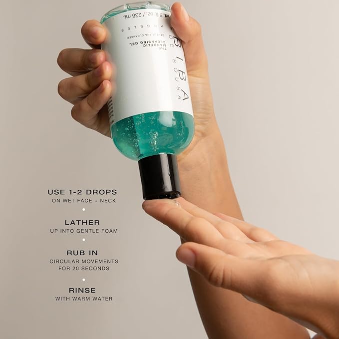 BIBA DE SOUSA The Mandelic Cleansing Gel - Gentle, Sulfate-Free Foaming AHA and Mandelic Acid Skin Cleanser- Antioxidant Botanical Blend - For All Skin Types (8oz)