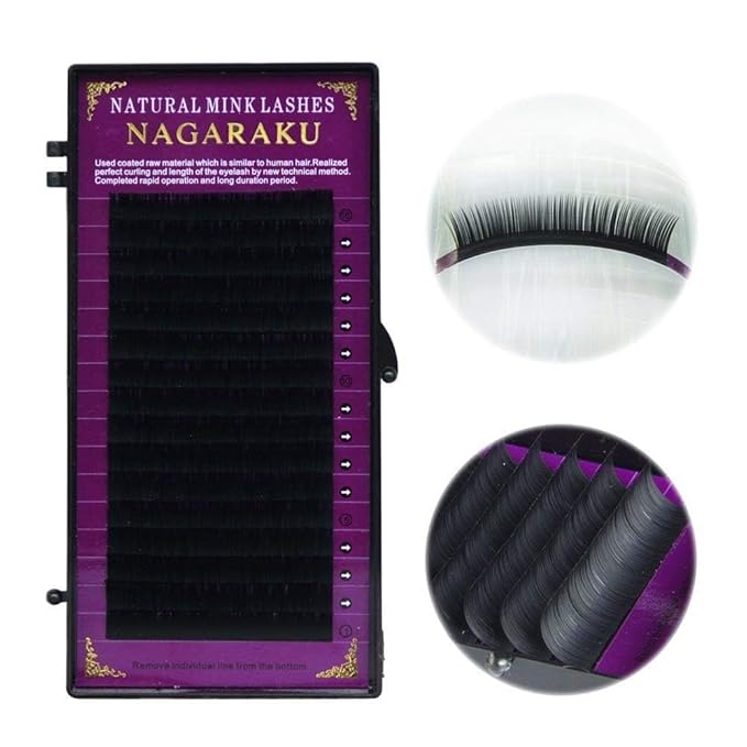 NAGARAKU 5 Trays Eyelash Extensions Individual Lashes 0.20mm C curl 9/10/11/12/13mm in 1 pack Classic Matte Black Natural Professional Faux Mink 16 rows