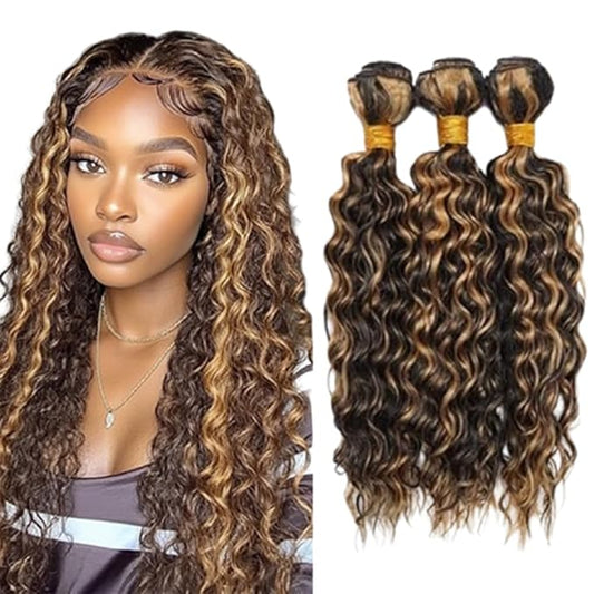 Highlight Deep Curly Bundles P1B/27 Curly Hair Black and Honey Blonde Bundles Double Weft Weave Extensions Brazilian Human Hair Soft and Silky for Black Women 24 26 28 Inch