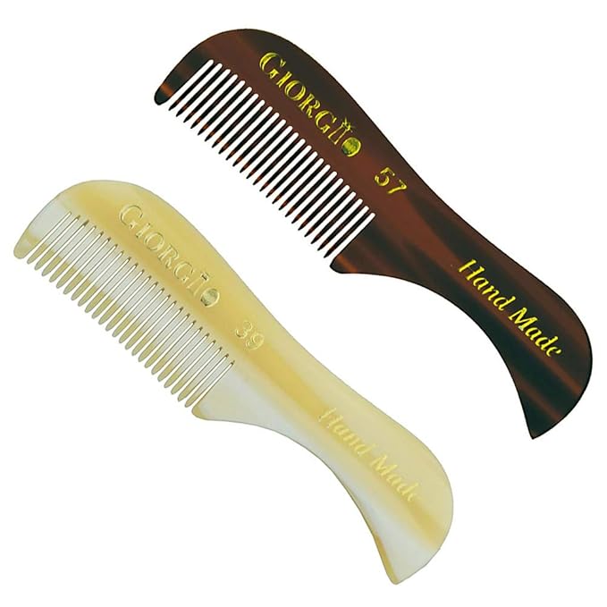 Giorgio G39 & G57 Extra Small 2.75 Inch Men's Fine Toothed Beard and Mustache Comb for Facial Hair Grooming and Styling. Wallet Pocket Comb Handmade of Quality Durable Cellulose, Saw-Cut Hand Polished