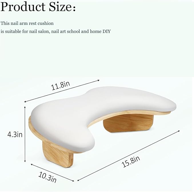 U-shaped Arm Rest for Nails Tech, Nail Arm Rest with Detachable Brackets Microfiber PU Leather Manicure Hand Rest Pillow for Nail Tech Must Haves Manicure Tools (White)