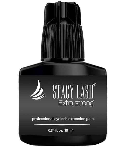 Extra Strong Eyelash Extension Glue Stacy Lash (0.34 fl.oz / 10 ml) / 0.5-1 Sec Dry/Retention – 8 Weeks/Black Adhesive/Professional Supplies