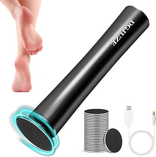 Rechargeable Metal Electric Foot File Callus Remover, Grinder Tool for Feet Dead Skin Professional Pedicure Wand Heel Scraper with 60pcs Replacement Sandpaper Discs (Black)