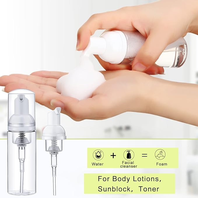 70 Pcs 2 oz Plastic Foam Soap Dispensers Refillable Lash Shampoo Bottles with Pump Mini Eyelash Cleaning Foam Bottle Dispenser for Refillable Travel Cosmetics (Transparent)