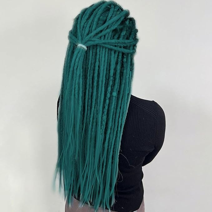 24 In Double Ended Dreadlock Extensions, Castleton Green 10 Strands Thin 0.6cm Width Synthetic DE Dreads Extensions, 100% Handmade Dreads Hippie Style Dreadlocks for Woman