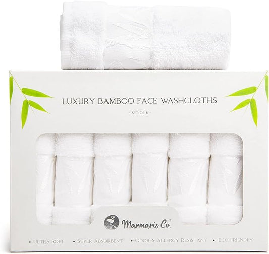 Set of 6 Luxury Wash Cloths for Your Face Viscose Bamboo & Turkish Cotton, White Wascloths