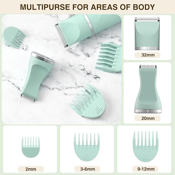 Bikini Trimmer for Women, Electric Razors for Women, IPX7 Waterproof&Easy Cleaning, Ceramic Blade,Rechargeable Pubic Hair Trimmer Womens,Green