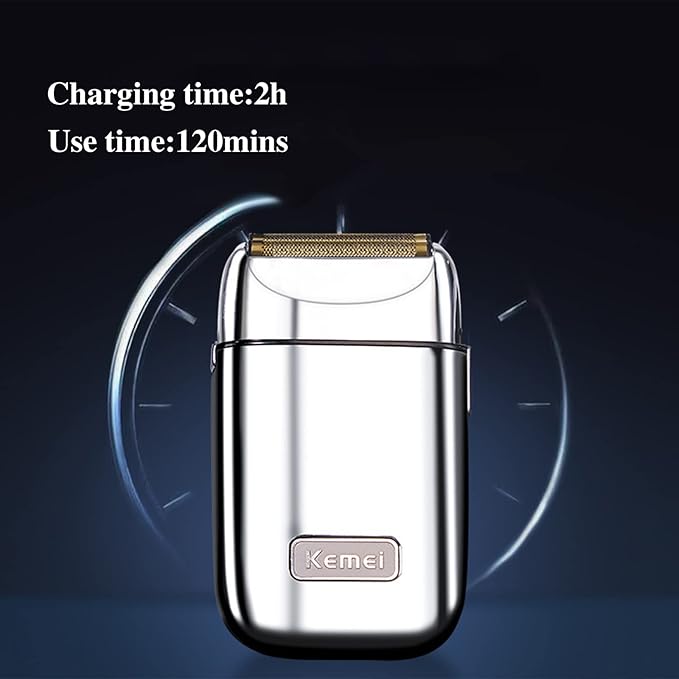 KEMEI Electric Razors for Men, Professional Cordless All Metal Electric Razor, Lithium Titanium Razors, USB Rechargeable Facial Beard Trimmer (TX1 Silver)