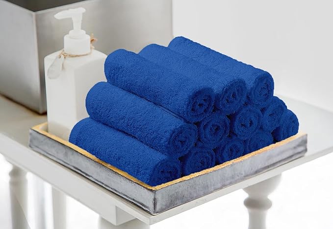 Avalon Towels Cotton Washcloths – (Pack of 60) Size 12x12 Inches, 100% Ring Spun Cotton, Soft & Absorbent Face Towels, Gym Towels, Hotel and Spa Quality, Reusable Fingertip Towels (Blue)