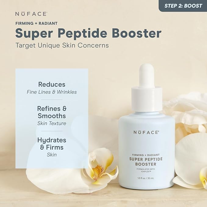 NuFACE Super Peptide Booster Face Serum - Skin Firming Peptide Serum for Fine Lines and Wrinkles - IonPlex Skin Care to Smooth, Hydrate & Enhance your NuFACE Microcurrent Facial Device Results (1 oz)