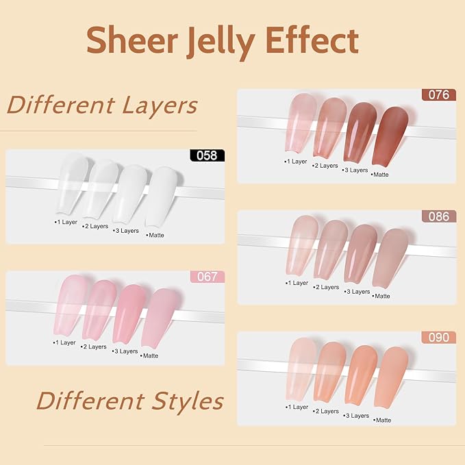 Lavender Violets 49 PCS Gel Nail Polish Set,45 Colors Summer Neon Glow in the Dark Effect with Nail Primer,Builder Base Coat,Glossy,Matte Top Coat Red Jelly Nude Glitter New Year Gifts for Women A950