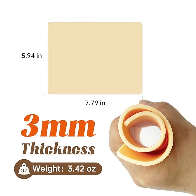 3mm Double Sided Tattoo Practice Skin - 15 Pcs 5.9x7.9" Soft Silicone Thick Fake Skin for Beginners and Artists