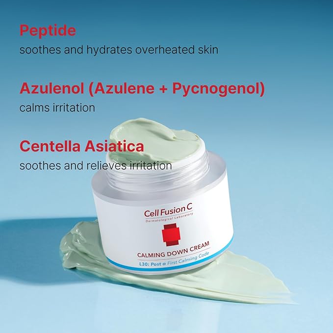 Cell Fusion C Post Alpha Calming Down Cream, Color Correcting and Cooling Moisturizer with Green Pigments, for Sensitive Skin, 1.69 fl. oz