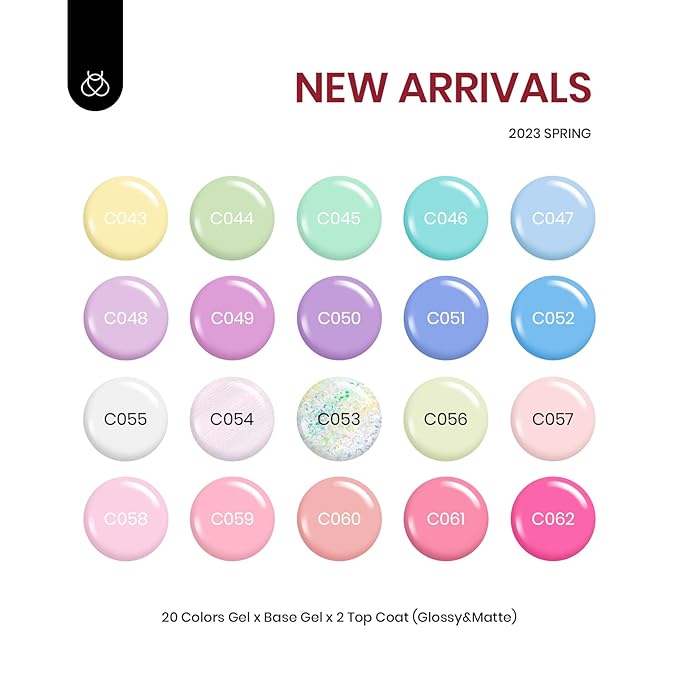 Beetles Gel Polish 5 in 1 Nail Glue and Base Gel Kit for Acrylic Nails and Gel Polish Nail Set 20 Colors Dreamy Town Collection Pastel Girly Sparkle Glitter 2023 Spring Summer Macaroon