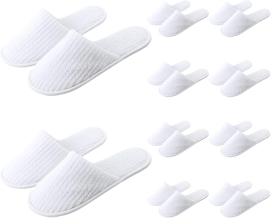 Disposable Slippers for Guests, 10 Pairs - Coral Fleece Hotel, Non-Slip SPA Slippers, Unisex Washable Reusable for Hotel & Travel Guests