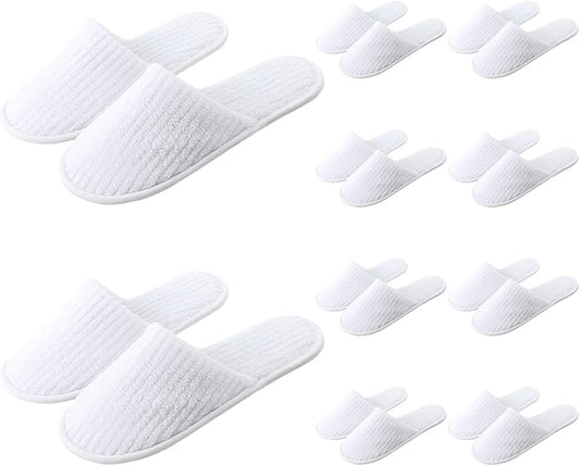 Disposable Slippers for Guests, 10 Pairs - Coral Fleece Hotel, Non-Slip SPA Slippers, Unisex Washable Reusable for Hotel & Travel Guests