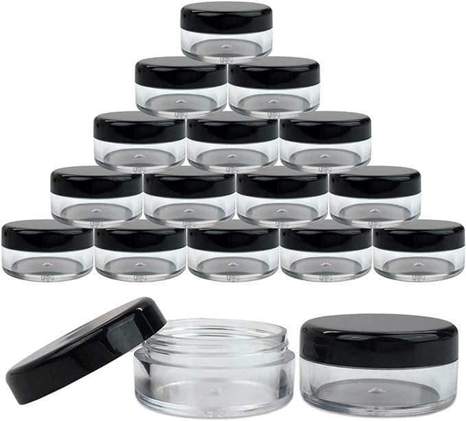 Beauticom 5G/5ML Round Clear Jars with Black Lids for Herbs, Spices, Loose Leaf Teas, Coffee and Other Foods (Quantity: 25pcs)