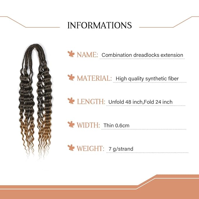24 In Curly Dreadlock Extensions, 10 Strands Ombre Brown Synthetic Double Ended Dreads Extensions, 100% Handmade Dreads Hippie Style Dreadlocks for Woman