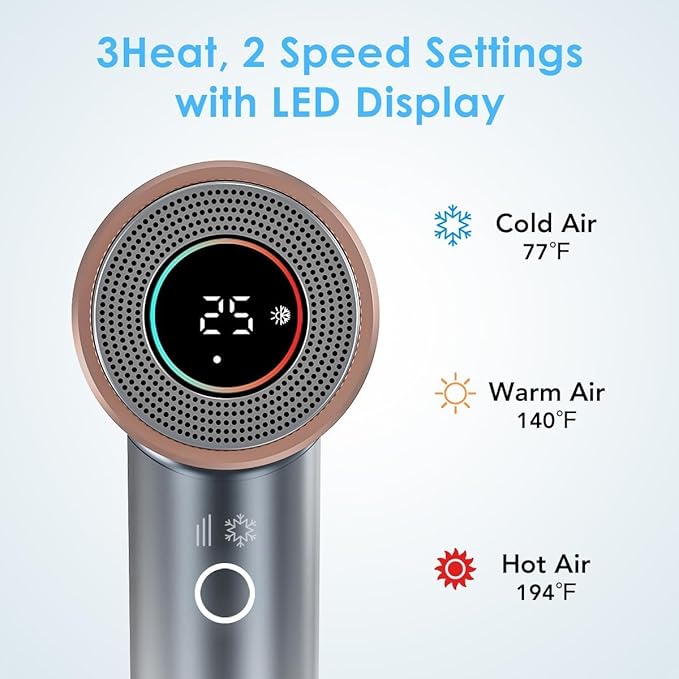 Professional Ionic Hair Dryer 1400W with Diffuser & Concentrator - 4 Speed/Heat Settings, Lightweight Fast Drying for Home Travel, Includes Brush Head & Replacement (120V 1.4kW)