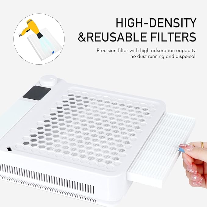 SAVILAND 3-in-1 Nail Dust Collector – Powerful Nail Vacuum Fan with Efile Nail Drill Lighting Lamp Reusable Filter Dust Collector Extractor for Manicure Nail Art Equipment Acrylic/Gel Nails Removal