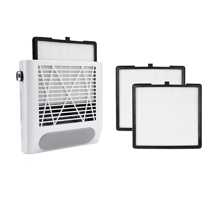 CoFashion White Nail Dust Collector & 2pcs Nail Dust Collector Filters-80w Nail Vacuum Dust Collector for Manicure, 2pcs Reusable Filter Replacement