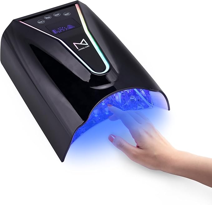 M - Crystal Cure 128W UV/LED Nail Lamp | Fast Curing with 45 Powerful LEDs | Cordless, Rechargeable, Auto Sensor |Gift Mom Professional Gel Nail Dryer for Manicures & Pedicures (Black)