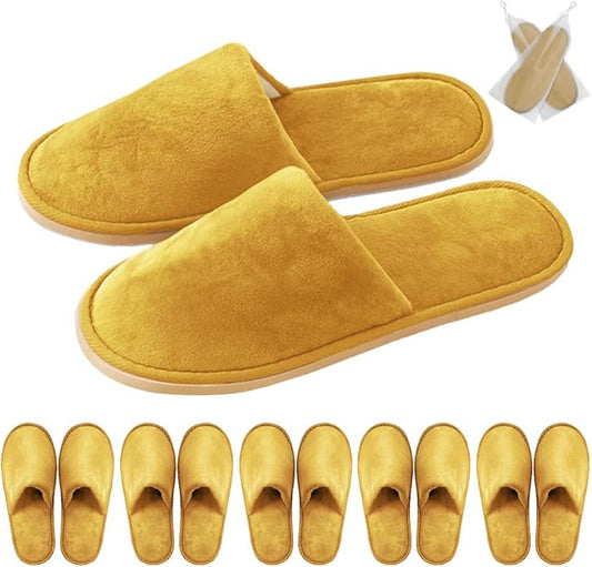 GONG GONG 6 Pairs Non Slip Disposable Slippers, Washable & Reusable, Closed Toe Crystal Velvet Slipper for Guest, Bathroom, House, Hotel, Party, SPA, Wedding