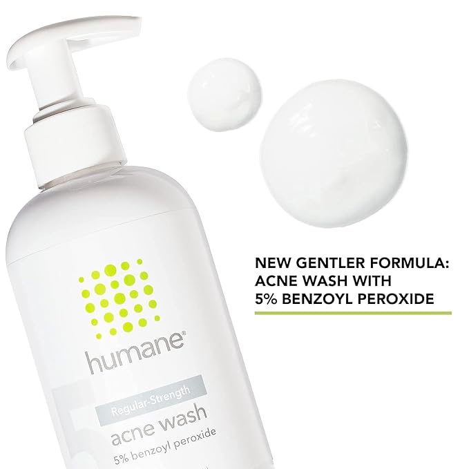 humane Benzoyl Peroxide Acne Body Wash - 5% Regular-Strength Acne Treatment for Face, Skin, Back and Body - 8 Fl Oz - Dermatologist-Tested Non-Foaming Cleanser - Vegan, Cruelty-Free