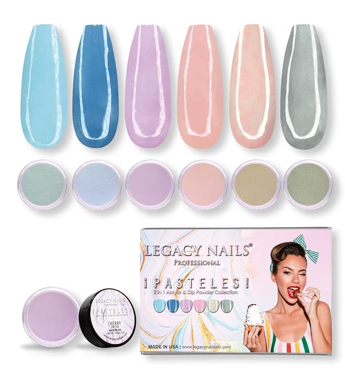 Legacy Nails Professional COLLECTION Acrylic Powder Kit 6 Colors Nail Art Set for Manicure DIY for Dip & Acrylic Nail Extensions (PASTELES COLLECTION)