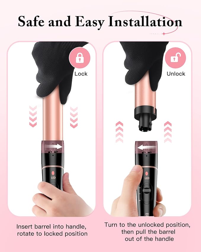 Long Barrel Curling Iron Wand Set, BESTOPE PRO 6 in 1 Curling Wand Set with Ceramic Barrel for Long/Medium Hair, 0.35"-1.25" Interchangeable Hair Wand Curler, Dual Voltage, Include Glove & Clips