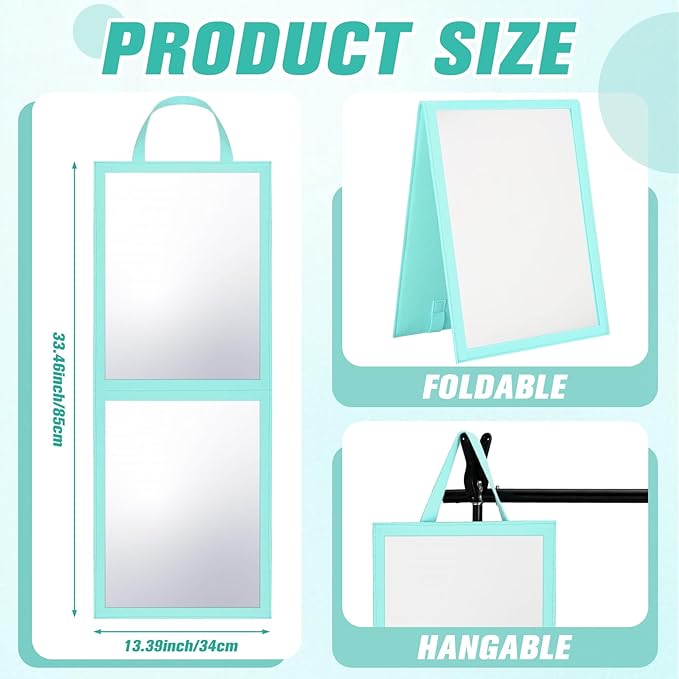 Travel Hanging Mirror 33.5 x 13.4 Inch Dance Bag Mirror Backstage Foldable Hanging Christmas for Gifts Dance Bag Dancers Artists Aestheticians Home Spa Events(Mint Green)