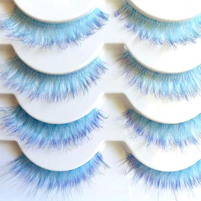 Sunniess Ombre Afro-Curl Colored Lashes Silk Protein Fluffy Wispy Volume Fake Short Lashes with Color for Daliy Halloweens Cosplay Party Stage Blue Purple Lashes Make up False Eyelashes 5 Pairs