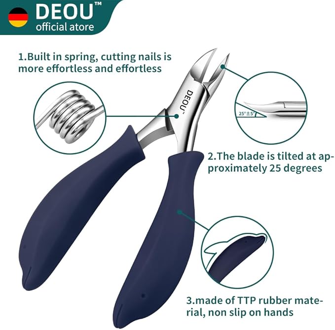 DEOU Podiatrist Toenail Clippers Ingrown Toenail Tools for Thick Nails and Inlaid Nails,Manicure and Pedicure Clippers,Heavy Duty Nail Clippers, Pedicure Tools (Dark Blue+Nail Remover)