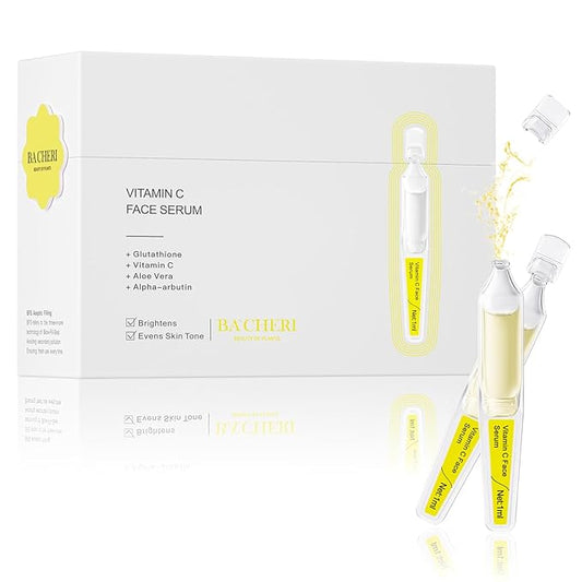 Vitamin C Face Serum with Glutathione, 4D Hyaluronic Acid, Organic Aloe Vera, Travel Size Ampoule, Brightening and Hydrating Serum, Dark Spot Remover, 30 Ampoules (1ml each)