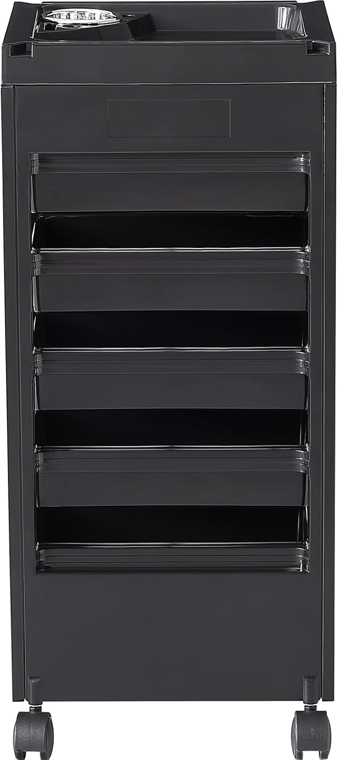 VEVOR Beauty Salon Trolley Cart, Plastic Salon Rolling Cart for Stylist with 5 Removable Drawers & Dryer Holder, Rolling Hairdressing Cart with 4 Wheels (2 Lockable) for Beauty SPA Barbershop