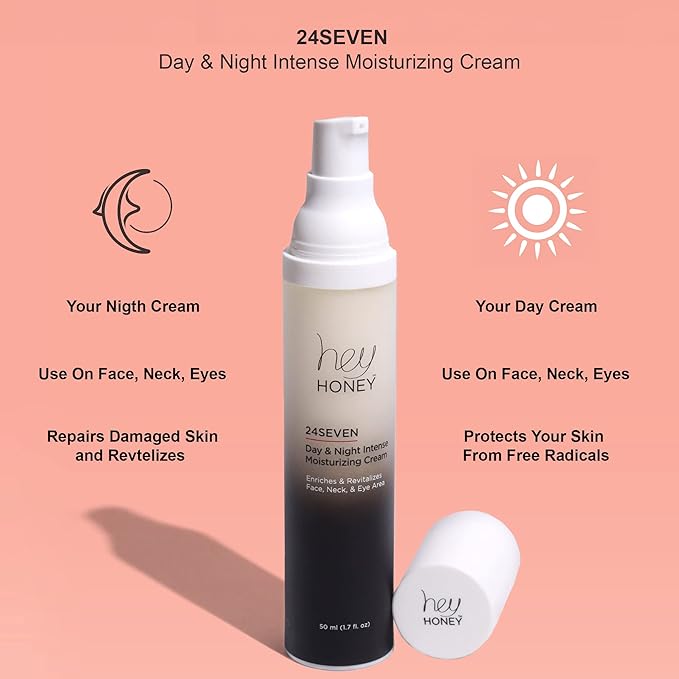 Hey Honey 24Seven Honey Day and Night Moisturizing Cream For Face, Neck & Eye Area | Rich Pro-Beautiful-Aging Intensely Hydrate and Reduce The Appearance Of Fine Lines and Wrinkles | 1.7 Oz