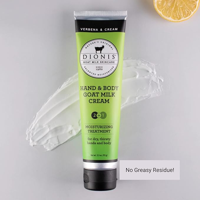 Dionis Goat Milk Skincare Verbena & Cream Scented Lotion (8.5 oz) and Hand & Body Cream (3.3 oz) Bundle