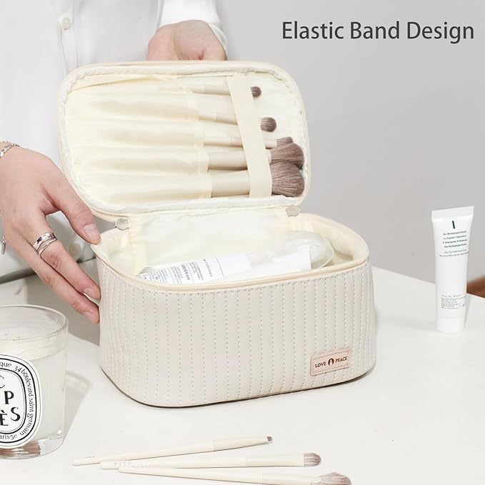 MIRASON Makeup Bag Set of 3 Cute Cosmetic Travel Toiletry Bag Organizer Pouch Set for Women PU Leather Waterproof Toiletry Bag 3 Piece Set, Beige