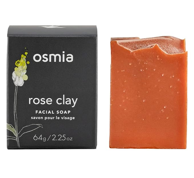 Osmia Skincare - Natural Rose Clay Facial Soap Bar | Coconut Milk, Jojoba Oil, Mango Butter | Soothe, Plump, Soften | Clean Beauty For Healthy Skin (2.25 oz | 64 g)
