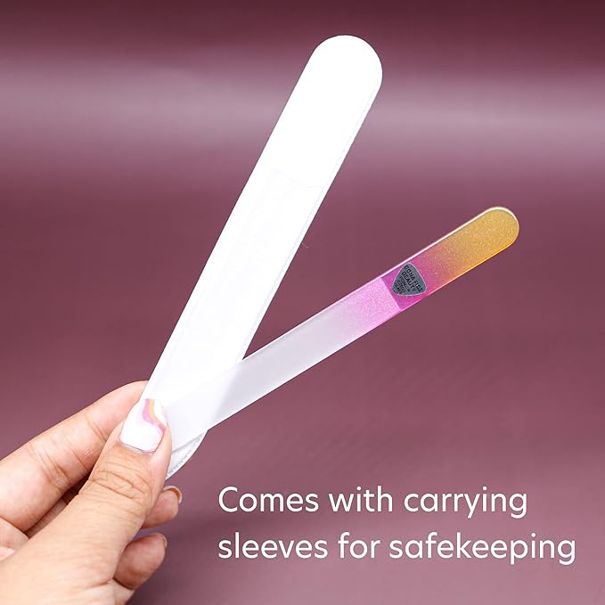 Bona Fide Beauty 8 Piece Glass Nail File Set - Crystal Files for Natural Nails with Sleeves (Multicolor)