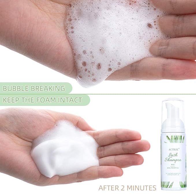 Eyelash Extension Cleanser 60ML Natural Lash Extension Shampoo Aloe Professional Eyelid Foaming Cleanser Paraben & Sulfate Free Non-lrritating with Salon and Home Care