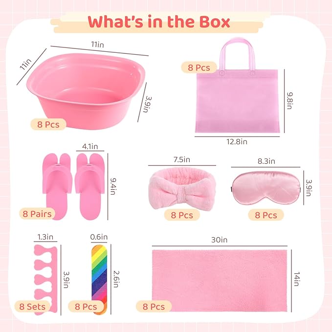 64 Pcs Kids Foot Spa Kit for Girl Spa Party with Pink Washbasin Salon Towels Nail Kit for DIY Manicure, Sleepover Party Favors for Little Ones, Foot Care Kit
