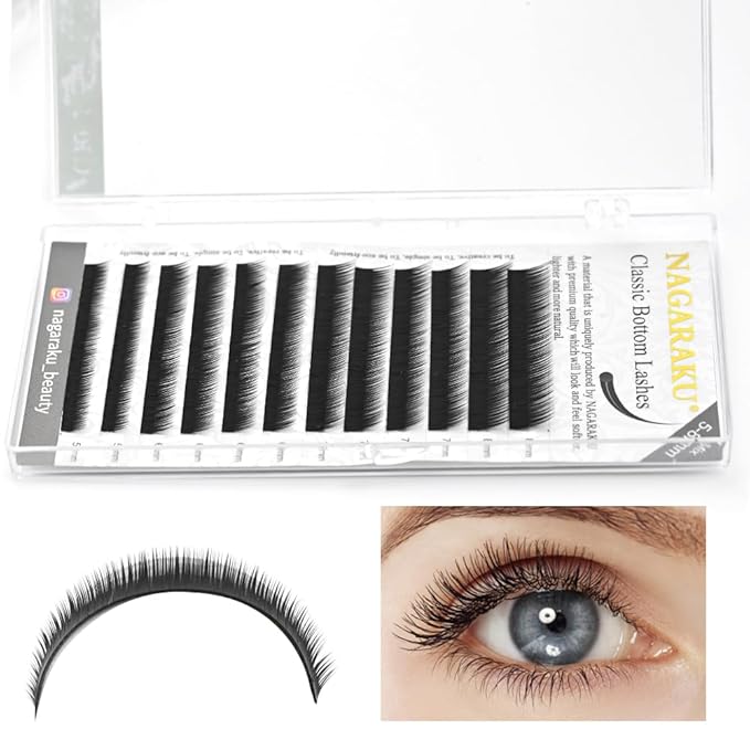 NAGARAKU Bottom Eyelash Extensions Individual Lashes Classic Single Matte Black Soft Natural Faux Mink False Lashes 12 rows (0.10mm J curl 5-8mm Mix Tray)