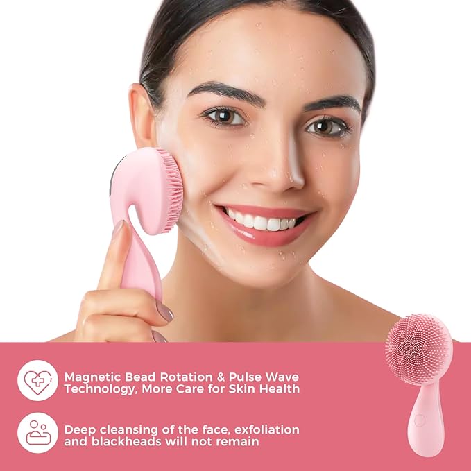 2 in 1 Facial Cleansing Brush,Rotating Magnetic Beads & Massage Cleaning Silicone Face Scrubber，Waterproof and Rechargeable Face Scrub Brush