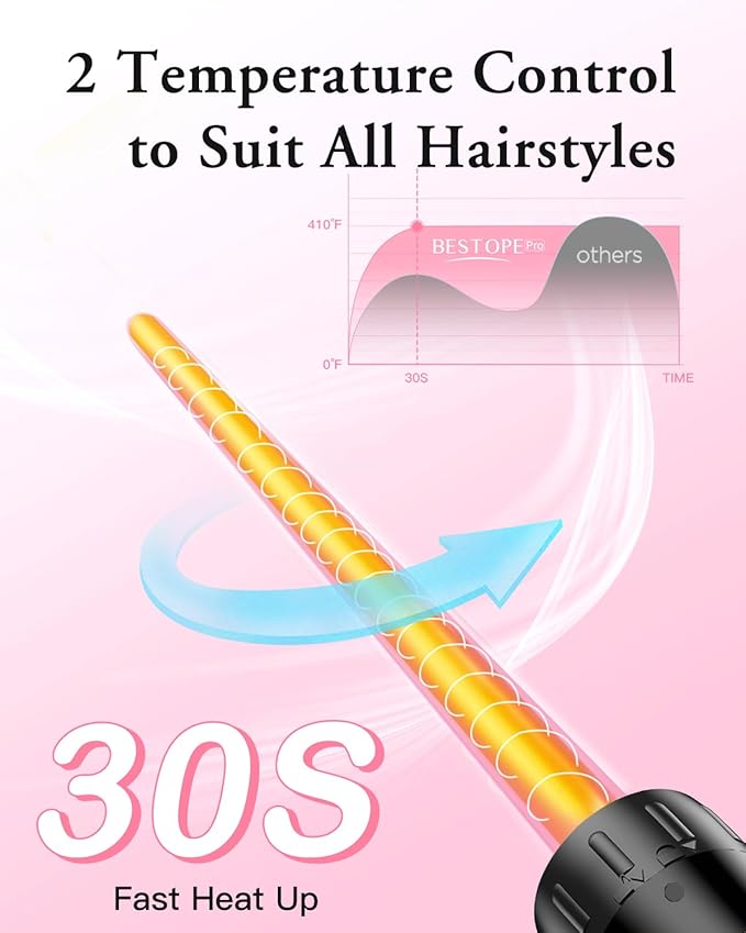 Long Barrel Curling Iron Wand Set, BESTOPE PRO 6 in 1 Curling Wand Set with Ceramic Barrel for Long/Medium Hair, 0.35"-1.25" Interchangeable Hair Wand Curler, Dual Voltage, Include Glove & Clips